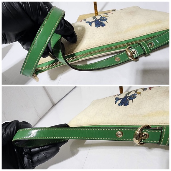 Authentic Gucci Canvas and Leather Pochette Cream/Green - Picture 5 of 13